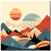 Painting by numbers - Minimalist landscape poster: mountains, sun, day and night, boho midcentury